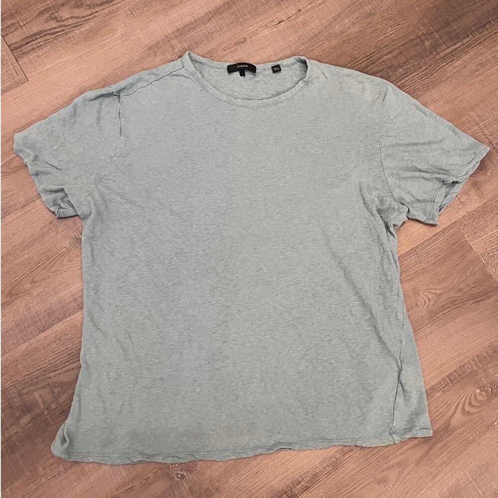 Vince Light Blue Crewneck Linen Cotton Blend Shirt